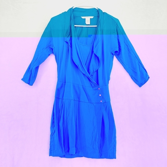 Diane Von Furstenberg Blue Faux Wrap Layered Side Button V Neck Midi Dress P4151 - Picture 1 of 9